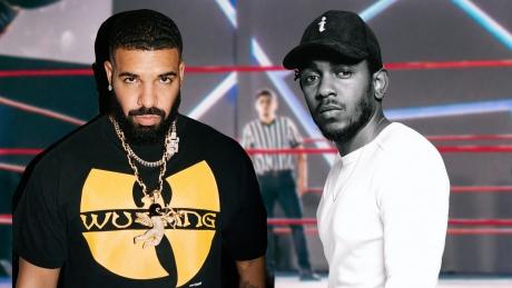 Drake und Kendrick Lamar vor einem Wrestling-Ring